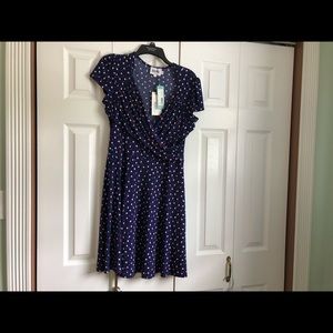 Leota blue polka dot wrap-style dress